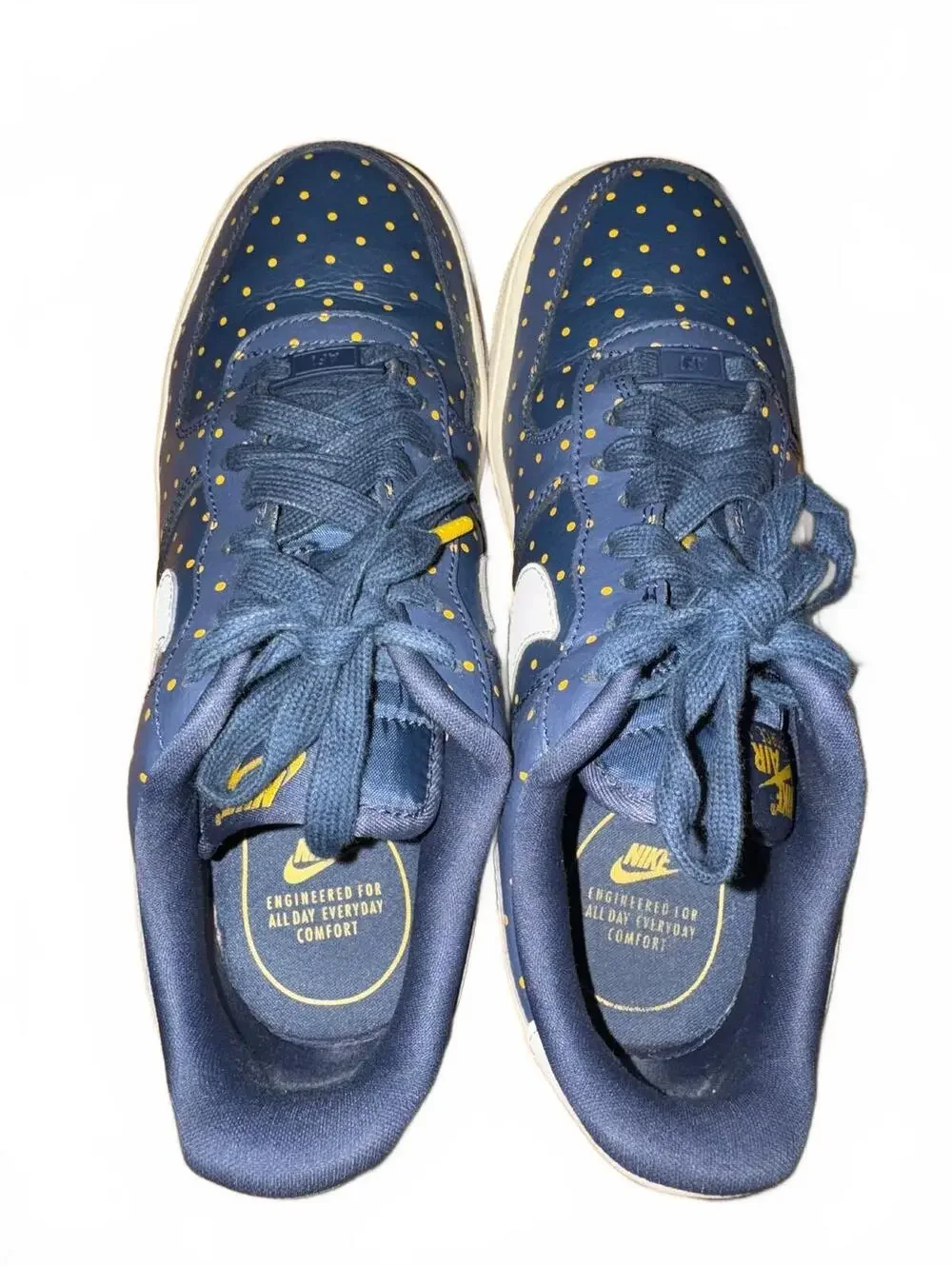Women’s Nike Air Force 1 Low navy blue and gold polkadot sneakers size 9